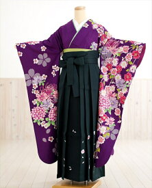 卒業式　袴レンタル　oh1014　着物レンタル　卒業袴【フルセットレンタル】大人用　女性　大学　短大　専門学校　謝恩会　高校　中学校　文化祭　大きめ小学生　卒業式袴　2月　3月　4月　袴レンタル　かわいい　人気　春　ロイヤルパープルに春彩華×緑袴