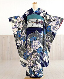 成人式 振袖レンタル fb1210s 着物レンタル 成人式 振り袖レンタル 振袖フルセット 二十歳 成人式レンタル 振袖 正月 1月 貸衣装 古典 レトロ おしゃれ「CECIL McBEE」ブランド 紺地にモダン薔薇絢 2027【fy16REN07】【レンタル】