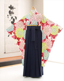 小学校卒業式 ジュニア 女の子 袴レンタル 小学生 h0113 「紅一点」ブランド クリームに春彩麗花 フルセット 着物レンタル 卒業袴 十三参り ハーフ成人式 10歳 12歳 13歳 女子 人気 かわいい 2021 おしゃれ レトロ モダン【レンタル】