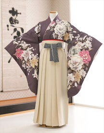 【レンタル】袴レンタル 小学生 女の子 小学校卒業式 h0725 選べる袴サイズ フルセット ジュニア 着物レンタル 卒業袴 12歳 13歳 6年生 女子 人気 レトロ かわいい 発表会 イベント フォトブックプレゼント 2025「撫子」ブランド くすみ紫吉祥華×クリーム袴
