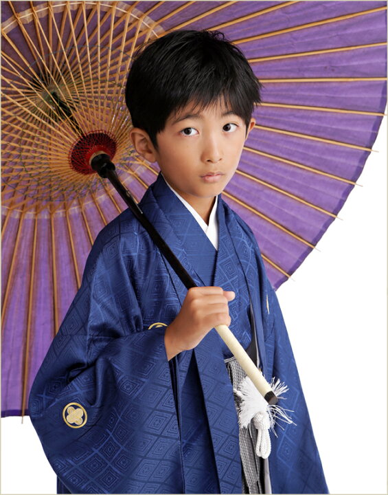 楽天市場】10歳前後ジュニア用 羽織袴レンタル 紺色金紋に銀縄袴 d1016  