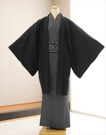 【レンタル】着物レンタル 男 kmo009 七五三のパパ 父親 メンズ着物 男性着物レンタル かんたん着付け ワンタッチ着付け 着流し 町歩き おしゃれ かっこいい 羽織 kimono 二次会 イベント 和服 人気【160cm～192cm対応】スタイリッシュブラック×グレー無地モダン