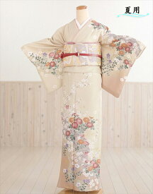 【夏用】単衣訪問着レンタル　やさしいベージュ色に吉祥祝華 sh1032【訪問着フルセット】/単/着物レンタル/お宮参り/貸衣装/イベント/kimono/サマー/夏/6月/7月/8月/9月/付け下げ/結婚式/涼しい/ママ/母/母親/houmongi 【レンタル】