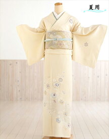 夏用 単衣 訪問着レンタル sh1085 着物レンタル 付下げ フルセット 結婚式 お宮参り kimono 夏 6月 7月 8月 9月 付け下げ 涼しい ママ 母 母親 houmongi 正絹「サマークリームに吉祥華」【fy16REN07】【レンタル】
