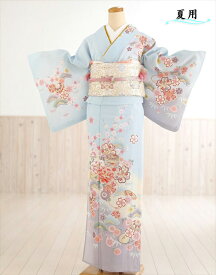 単衣 訪問着レンタル sh1098【夏用 着物レンタル】 訪問着フルセット 単 結婚式 お宮参り イベント kimono サマー 夏 6月 7月 8月 9月 付け下げ 涼しい ママ 母 母親 houmongi 水色に吉祥慶びの彩華【fy16REN07】【レンタル】