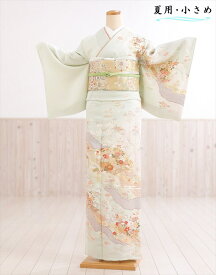 夏用 単衣 小さいサイズ 訪問着レンタル sh1136s 小さめ Sサイズ 正絹 着物レンタル フルセット 単 150cm前後 結婚式 お宮参り イベント kimono サマー 夏 6月 7月 8月 9月 涼しい ママ 母 母親 2022 houmongi 淡緑色に慶彩りの吉祥花車麗花【レンタル】