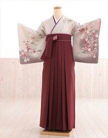 卒業式 袴レンタル 女 hwoh1008 大学 短大 専門学校 卒業袴 フルセット 女性 先生袴 高校生 中学生 文化祭 大きめ小学生 3月 4月 袴レンタル 人気 レトロ モダン おしゃれ 春 フォトブックプレゼント 淡いグレー慶華×エンジワイン袴【レンタル】