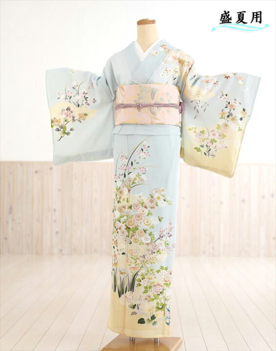 楽天市場 訪問着レンタル 絽 Sr5025 結婚式 夏用 夏着物 お宮参り ７月 ８月 フルセット 夏 涼しい 着物レンタル ママ 母 母親 淡色 人気 高級訪問着 さわやかな水色に吉祥慶びの花 レンタル 貸衣裳 ぽえむ