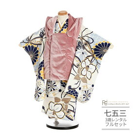 七五三 着物 3歳 レンタル 753 3歳 女の子 くすみカラー フルセット ( 三歳 女の子 被布 ) 0248 菊と椿 モダン ピンク ベロア/白 青 【753 七五三 衣装 前撮り 後撮り 子供 きもの レンタル おんなのこ 女児 女子】 送料無料 【レンタル】