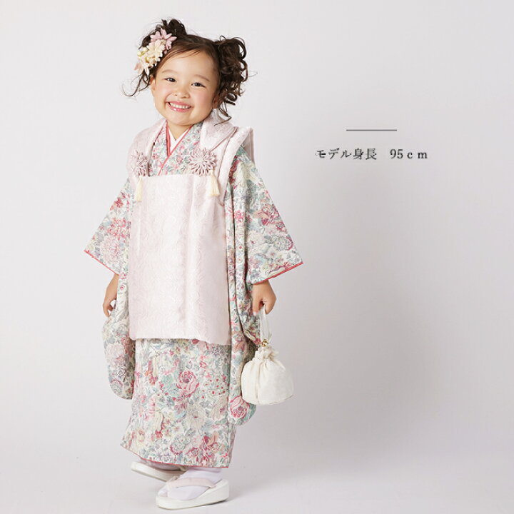 七五三5点セット＊3歳～5歳 女児 カラフル 市松花柄 子供着物白地 9RR9 