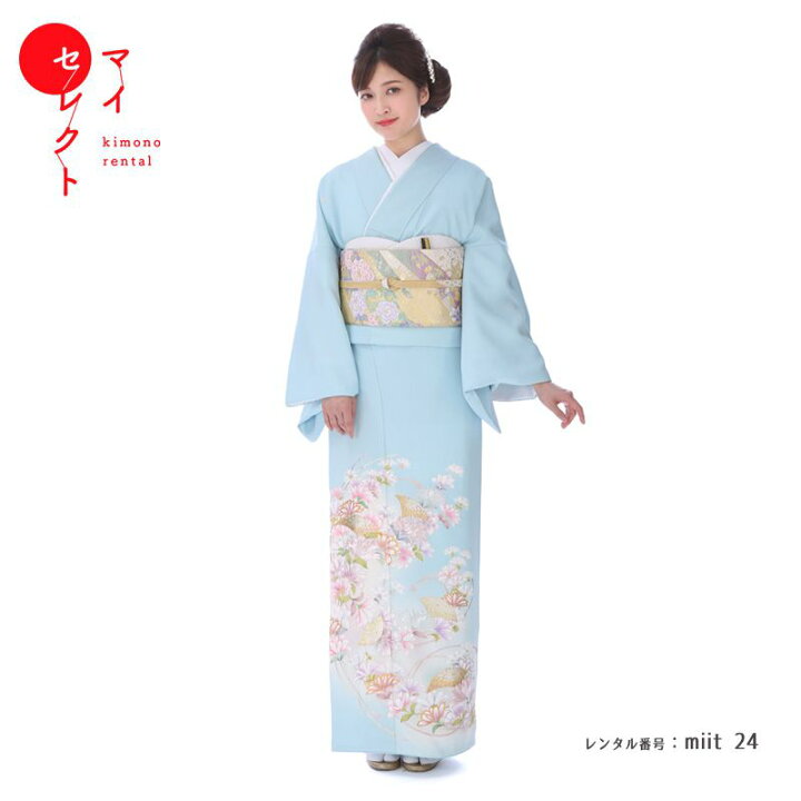 楽天市場】色留袖 レンタル 〔miit_24/色留袖 N-2 ブルー〕 フルセット 