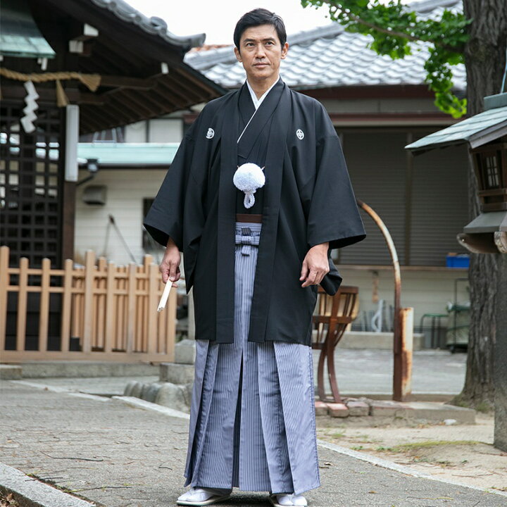 楽天市場】父親用 黒紋付袴：梯子縞グレー 往復送料無料 | 父親 紋付  