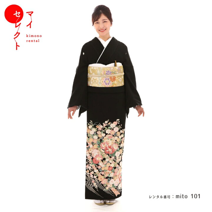 楽天市場】留袖 レンタル mito_101 N-127 祝宴の花々 正絹 着物 黒留袖