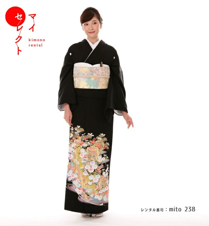 楽天市場】黒留袖 レンタル mito_238 N-201 御所車・几帳に菊と松 正絹  
