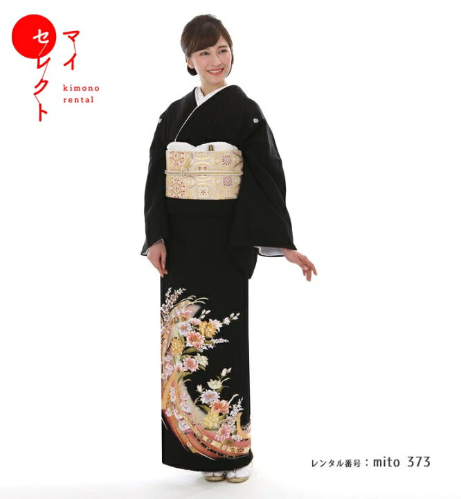楽天市場】黒留袖 レンタル mito_373 MR-2901 かずら帯花金刺繍 正絹 