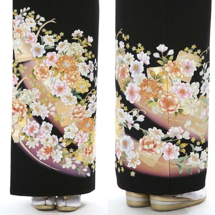 楽天市場】黒留袖 レンタル mito_374 MR-2903 色紙に金刺繍花 正絹 