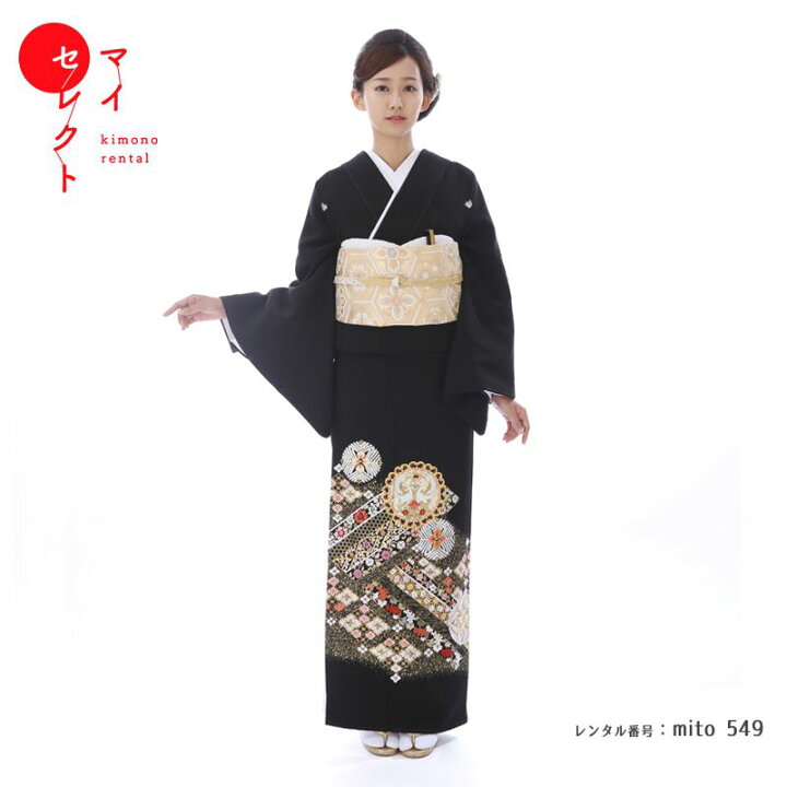 楽天市場】留袖 レンタル 総刺繍 mito_549/総手刺繍 桧垣に丸紋 黒留袖