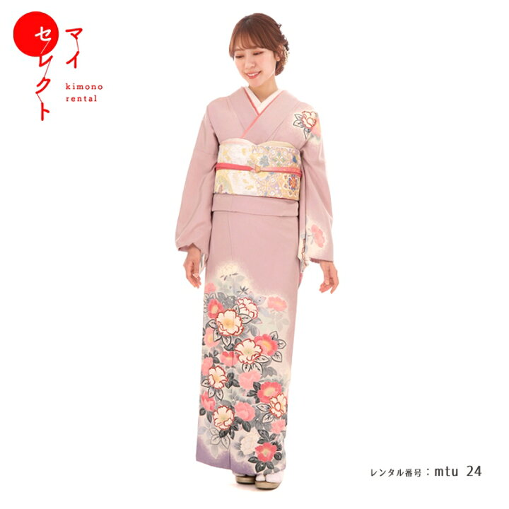 楽天市場】訪問着 レンタル 正絹 結婚式 mtu_24 /グレー ピンク つばき 