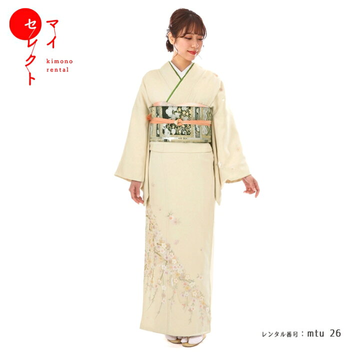 【訪問着 レンタル】 訪問着レンタル 正絹訪問着レンタル フルセット 8AD669 レンタル訪問着 正絹 着物レンタル レンタル 白 牡丹 桜  150cm〜168cm位まで 足袋プレゼント