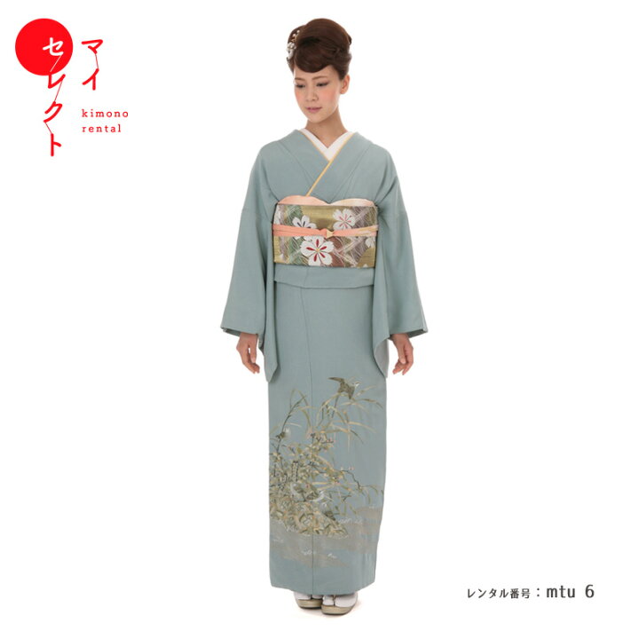 楽天市場】訪問着 小さめ レンタル 正絹 mtu_6 /1059 手刺繍 スズメ 