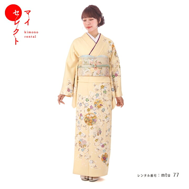 楽天市場】訪問着 レンタル 個性的 正絹 mtu_77 /雪輪に四季の花と桜 