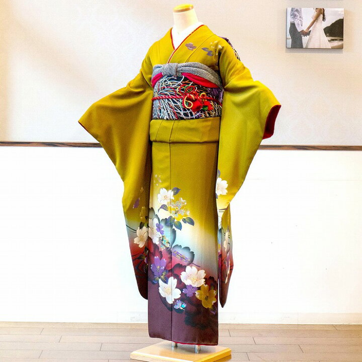 楽天市場】【振袖 レンタル】[ワサビ色 花柄] 振袖フルセットレンタル 