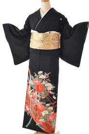 【★黒留袖・留袖のフルセットレンタル★】【留袖　レンタル】（レンタル留袖）（黒留袖レンタル）　【レンタル　黒留袖】【黒留袖　レンタル】【貸衣装】【結婚式】【留袖フルセット】☆新品足袋プレゼント☆【女性和服】【母親】のしめ流水花車1.75