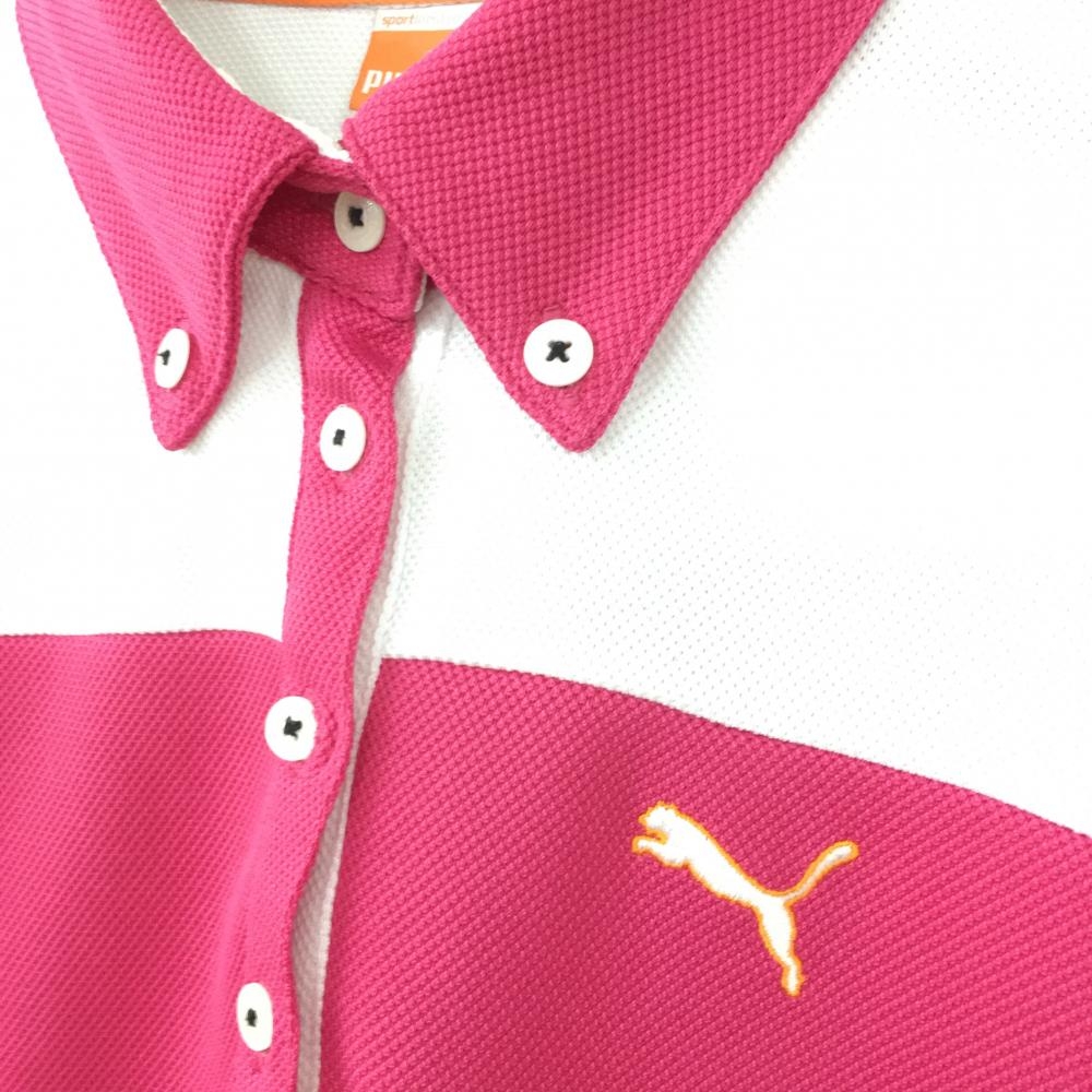 ★特価60%OFF★PUMA プーマ 半袖ポロシャツ ピンク×白 ボタンダウン レディース M ゴルフウェア