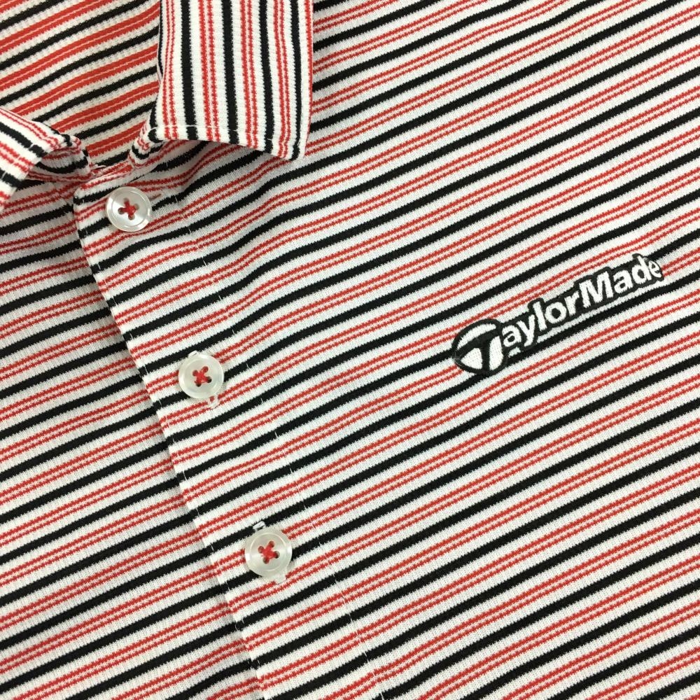テーラーメイド 半袖ポロシャツ 白×レッド×黒 ボーダー メンズ O ゴルフウェア TaylorMade ウェア