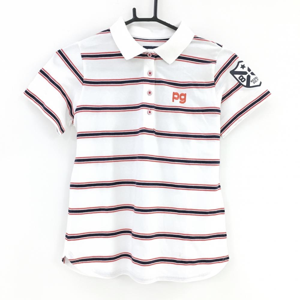 パーリーゲイツ 半袖ポロシャツ 白×ネイビー×レッド ボーダー レディース 0(S) ゴルフウェア PEARLY GATES