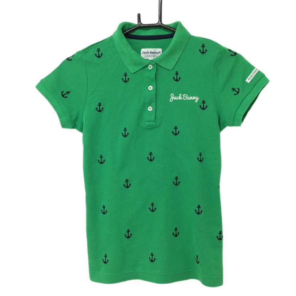 ジャックバニー 半袖ポロシャツ グリーン×ネイビー イカリ柄  レディース 0(S) ゴルフウェア Jack Bunny