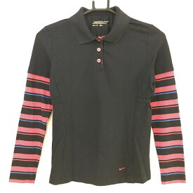 ★特価40%OFF★ナイキゴルフ 長袖ポロシャツ 黒×ピンク 重ね着風 一部ボーダー レディース S ゴルフウェア NIKE
