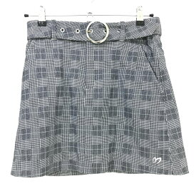 ★特価25%OFF★【超美品】マスターバニー ベルト付きスカート 黒×白 グレンチェック ストレッチ レディース 0(S) ゴルフウェア MASTER BUNNY EDITION