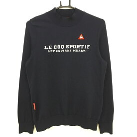 【超美品】ルコック ハイネックセーター ネイビー×白 ニット ロゴ刺しゅう レディース LL ゴルフウェア le coq sportif