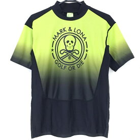 マークアンドロナ 半袖ハイネックシャツ イエロー×黒 スカル メッシュ地 メンズ 44 ゴルフウェア 2023年モデル MARK＆LONA