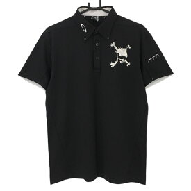 【美品】オークリー 半袖ポロシャツ 黒×白 スカルプリント ティー装着可 ボタンダウン メンズ L ゴルフウェア Oakley