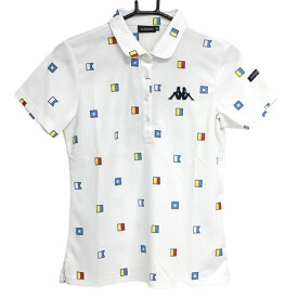 【新品】カッパ 半袖ポロシャツ 白×ライトブルー 総柄 レディース M ゴルフウェア Kappa