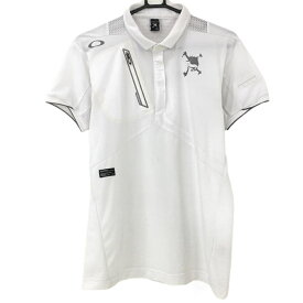 オークリー 異素材切替半袖ポロシャツ 白×グレー 胸ジップポケット 袖Tポケット 一部透け感 メンズ M ゴルフウェア Oakley
