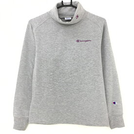 【超美品】チャンピオン 長袖タートルネックシャツ グレー ネックロゴ刺しゅう レディース MEDIUM ゴルフウェア Champion