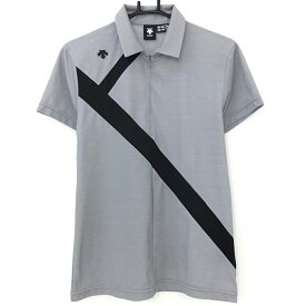 デサントゴルフ 半袖ポロシャツ グレー×黒 ハーフジップ 斜めライン 中田英寿 メンズ M ゴルフウェア DESCENTE