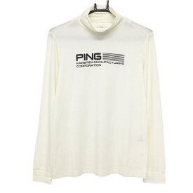 【超美品】ピン 長袖ハイネックシャツ 白×黒 アクリル混 ネックギャザー ロゴプリント レディース M ゴルフウェア 2022年モデル PING