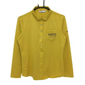 【超美品】ティゴラ 長袖ポロシャツ イエロー 織生地 胸ポケット レディース L ゴルフウェア TIGORA