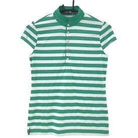 【美品】RLXラルフローレン 半袖ポロシャツ グリーン×白 ボーダー スナップボタン レディース XS ゴルフウェア Ralph Lauren