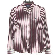 【超美品】パーリーゲイツ 長袖シャツ ボルドー×白 ストライプ ボタンダウン レディース 1(M) ゴルフウ…