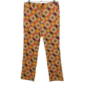 【美品】ラウドマウス パンツ ベージュ×ブラウン 総柄 バックロゴ メンズ 34×UF ゴルフウェア LOUDMOUTH