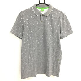 【超美品】ヒューゴボス 半袖ポロシャツ グレー×白 総柄 メンズ M ゴルフウェア HUGO BOSS