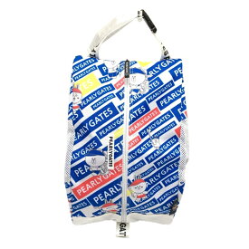 【超美品】パーリーゲイツ×LINE FRIENDS シューズケース 白×ブルー ロゴ総柄 サイドメッシュゴルフ PEARLY GATES