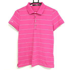 【美品】RLXラルフローレン 半袖ポロシャツ ピンク×白 ボーダー レディース S ゴルフウェア Ralph Lauren