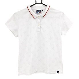 クランク 半袖ポロシャツ 白×ライトグレー 総柄 襟ラインレッド レディース M ゴルフウェア CLUNK