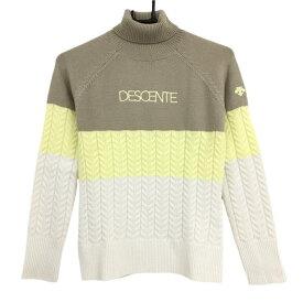 デサントゴルフ タートルネックセーター 白×ベージュ×イエロー バイカラー ニット 中田英寿 レディース S ゴルフウェア DESCENTE